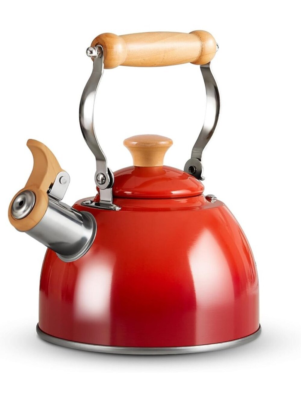 ROCKURWOK 1.6 Quart Red Whistling Tea Kettle Stainless Steel Stovetop Tea Pot